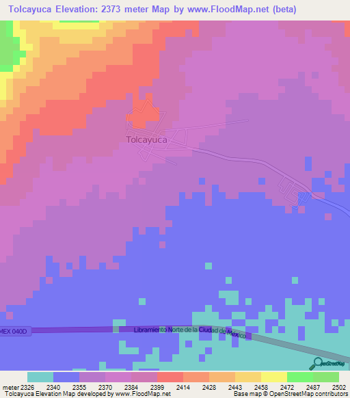 Tolcayuca,Mexico Elevation Map