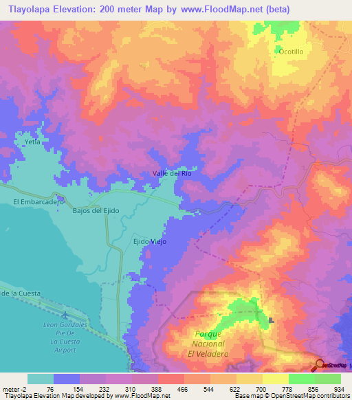 Tlayolapa,Mexico Elevation Map