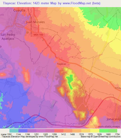 Tlayecac,Mexico Elevation Map