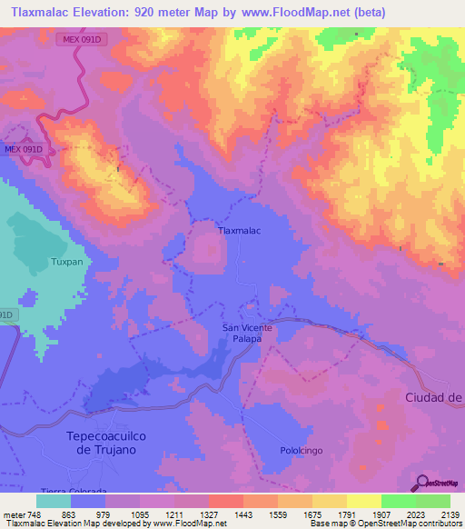 Tlaxmalac,Mexico Elevation Map