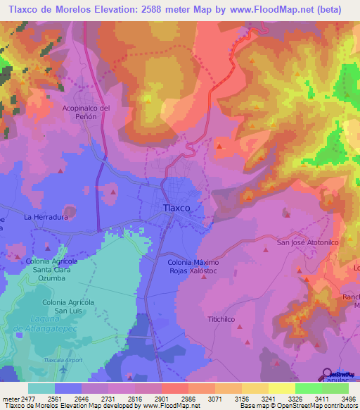 Tlaxco de Morelos,Mexico Elevation Map