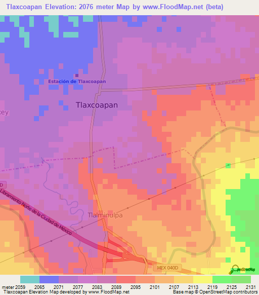 Tlaxcoapan,Mexico Elevation Map