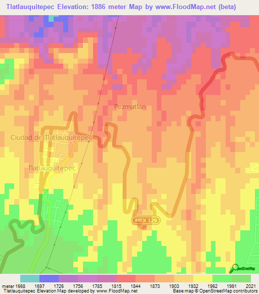 Tlatlauquitepec,Mexico Elevation Map