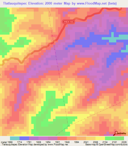 Tlatlauquitepec,Mexico Elevation Map