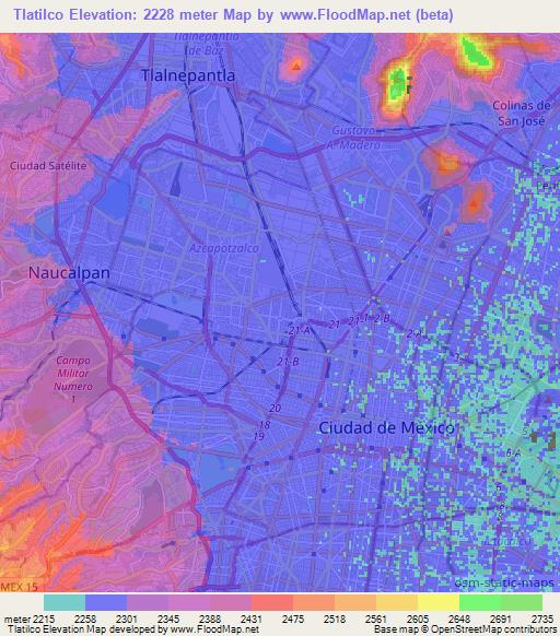 Tlatilco,Mexico Elevation Map