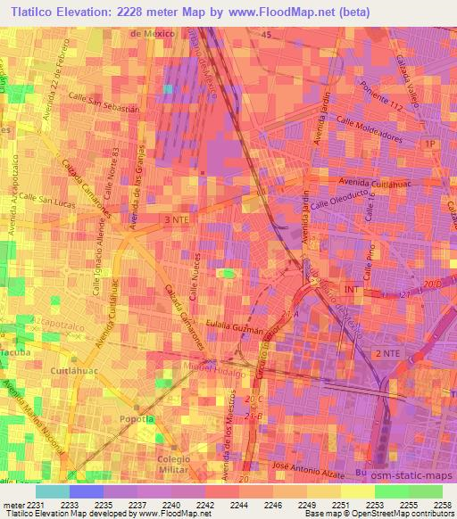Tlatilco,Mexico Elevation Map