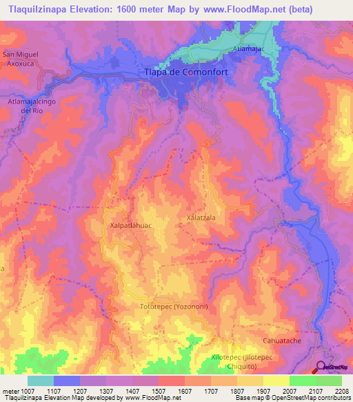 Tlaquilzinapa,Mexico Elevation Map