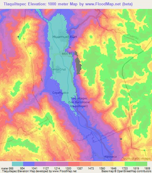 Tlaquiltepec,Mexico Elevation Map