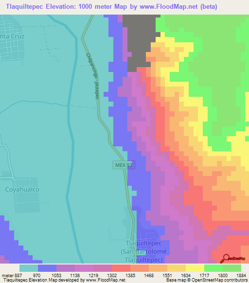 Tlaquiltepec,Mexico Elevation Map