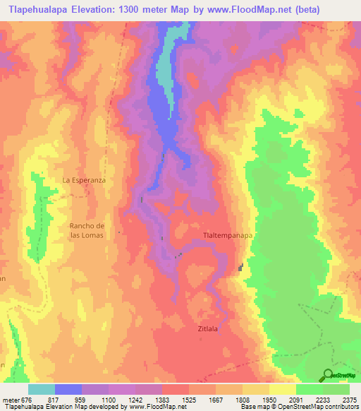 Tlapehualapa,Mexico Elevation Map