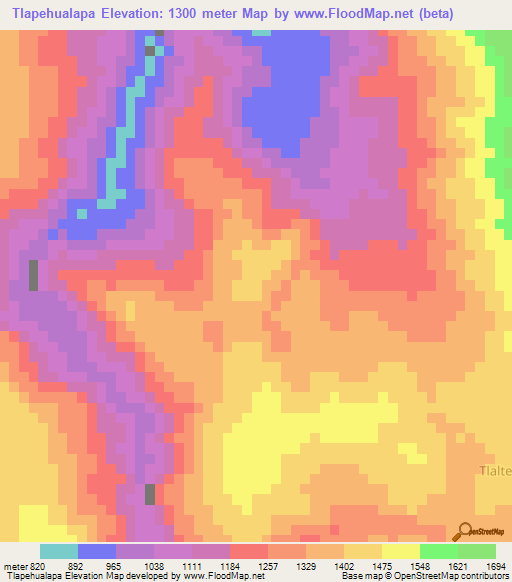 Tlapehualapa,Mexico Elevation Map