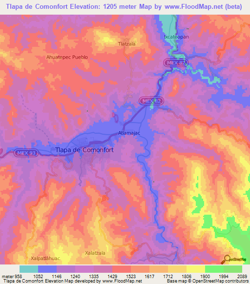 Tlapa de Comonfort,Mexico Elevation Map