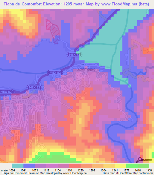 Tlapa de Comonfort,Mexico Elevation Map