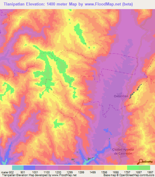 Tlanipatlan,Mexico Elevation Map