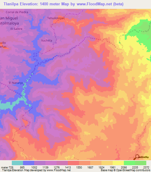 Tlanilpa,Mexico Elevation Map