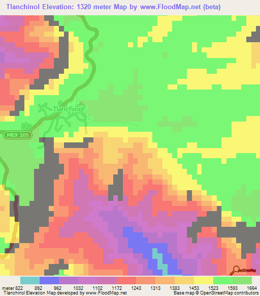 Tlanchinol,Mexico Elevation Map