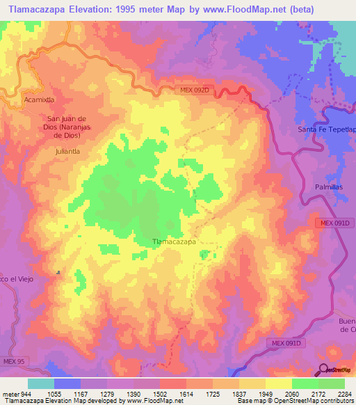 Tlamacazapa,Mexico Elevation Map