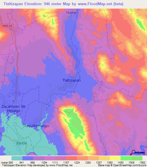 Tlaltizapan,Mexico Elevation Map