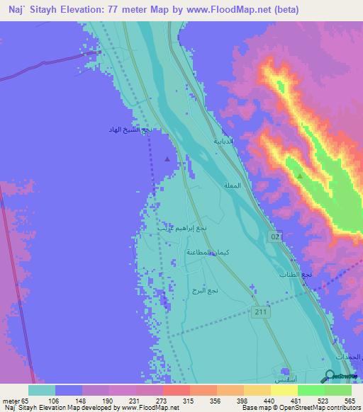 Naj` Sitayh,Egypt Elevation Map