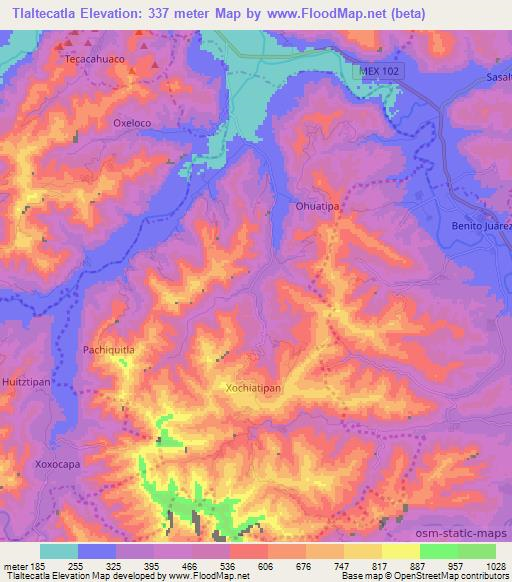 Tlaltecatla,Mexico Elevation Map