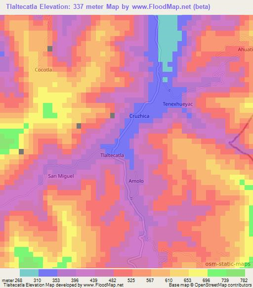 Tlaltecatla,Mexico Elevation Map