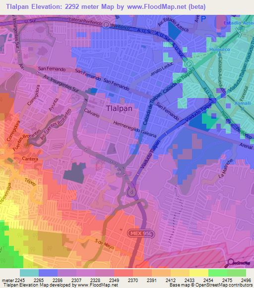 Tlalpan,Mexico Elevation Map