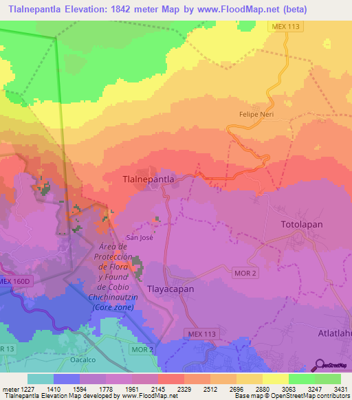 Tlalnepantla,Mexico Elevation Map