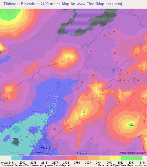 Tlalayote,Mexico Elevation Map