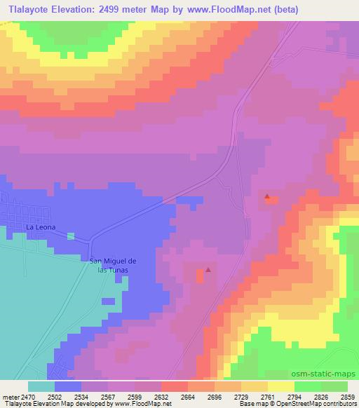 Tlalayote,Mexico Elevation Map