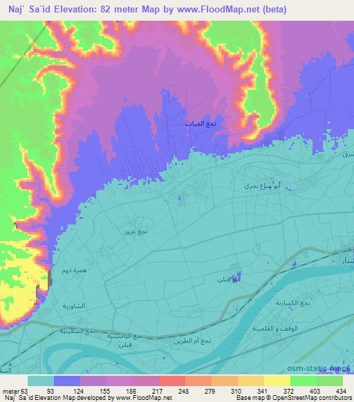 Naj` Sa`id,Egypt Elevation Map