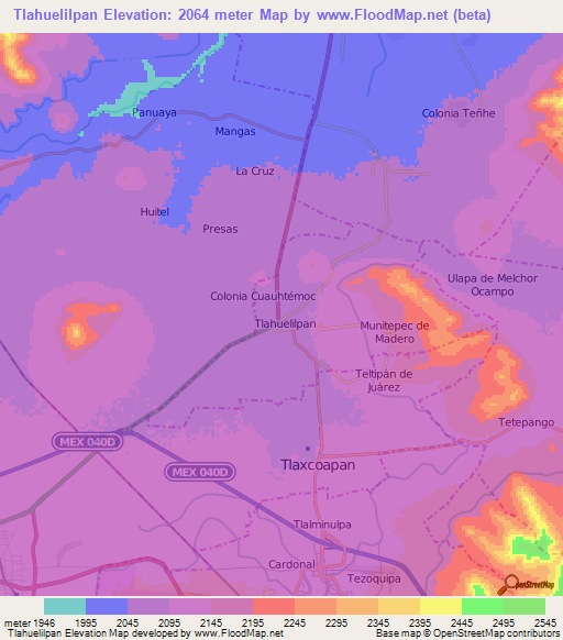 Tlahuelilpan,Mexico Elevation Map