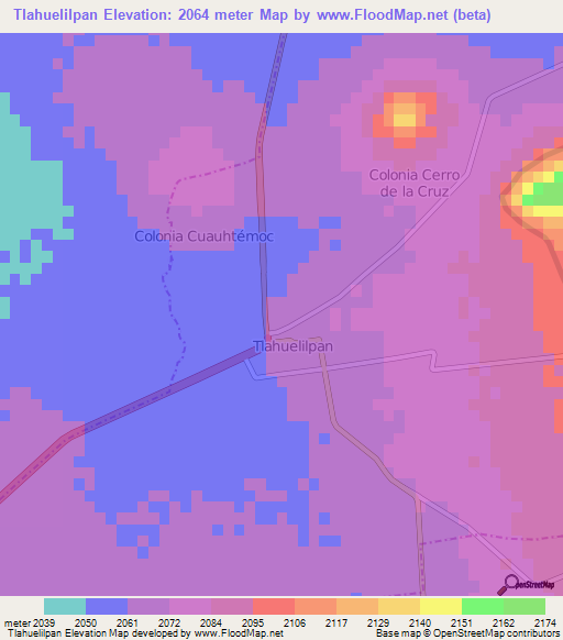 Tlahuelilpan,Mexico Elevation Map