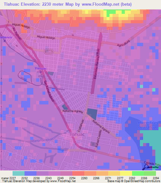 Tlahuac,Mexico Elevation Map