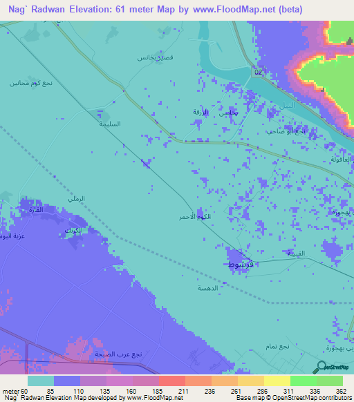 Nag` Radwan,Egypt Elevation Map