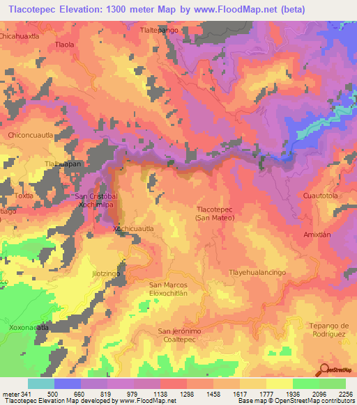 Tlacotepec,Mexico Elevation Map