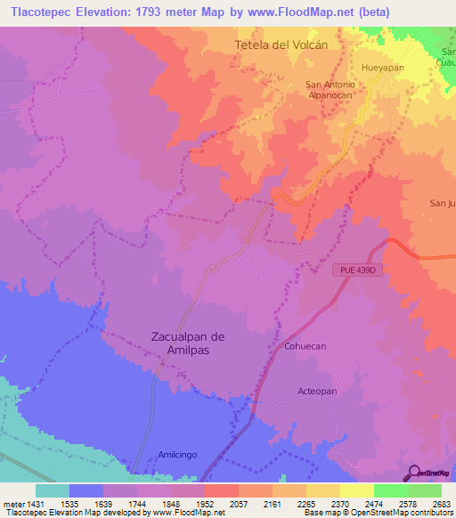 Tlacotepec,Mexico Elevation Map