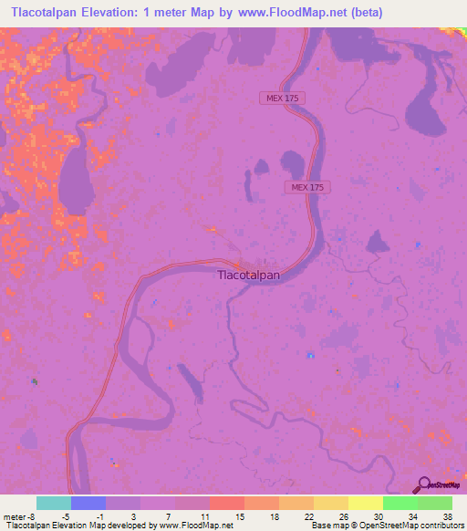 Tlacotalpan,Mexico Elevation Map