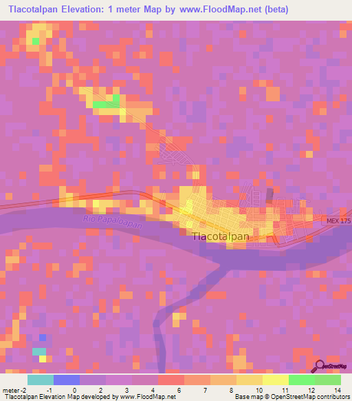 Tlacotalpan,Mexico Elevation Map