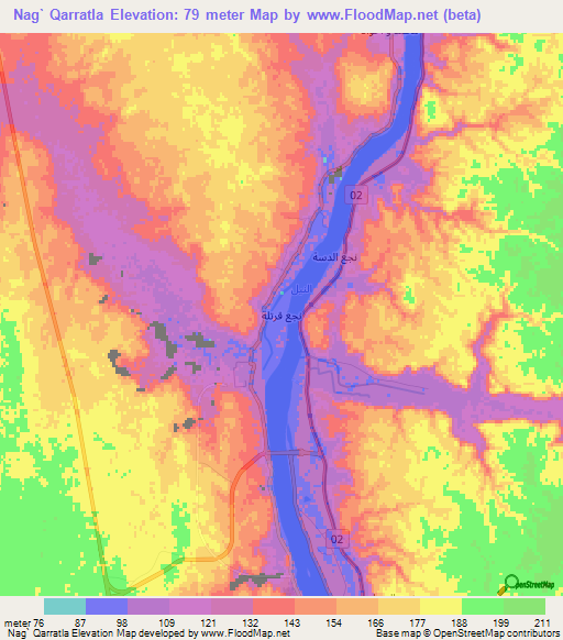 Nag` Qarratla,Egypt Elevation Map