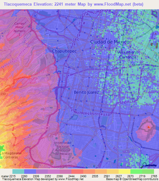 Tlacoquemeca,Mexico Elevation Map