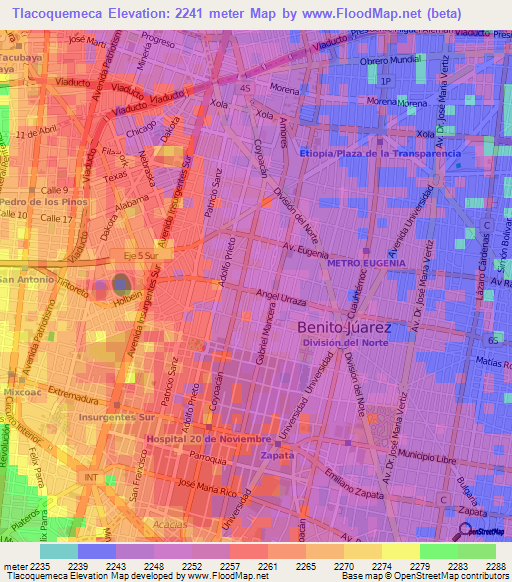 Tlacoquemeca,Mexico Elevation Map