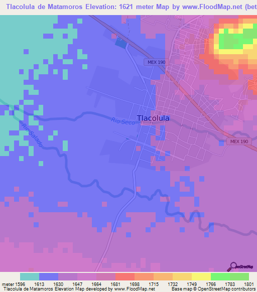 Tlacolula de Matamoros,Mexico Elevation Map