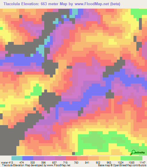 Tlacolula,Mexico Elevation Map