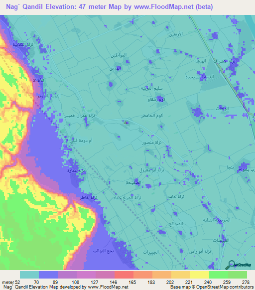 Nag` Qandil,Egypt Elevation Map