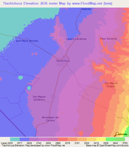 Tlachichuca,Mexico Elevation Map