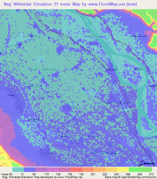 Nag' Nikheidar,Egypt Elevation Map