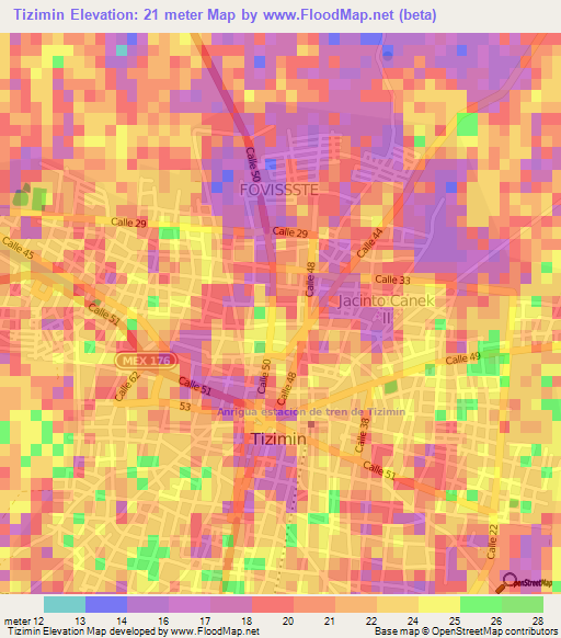 Tizimin,Mexico Elevation Map