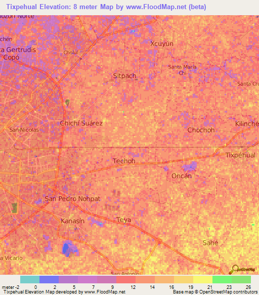 Tixpehual,Mexico Elevation Map