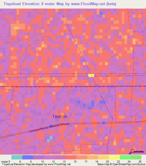 Tixpehual,Mexico Elevation Map