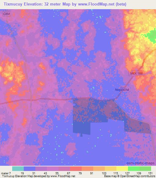 Tixmucuy,Mexico Elevation Map